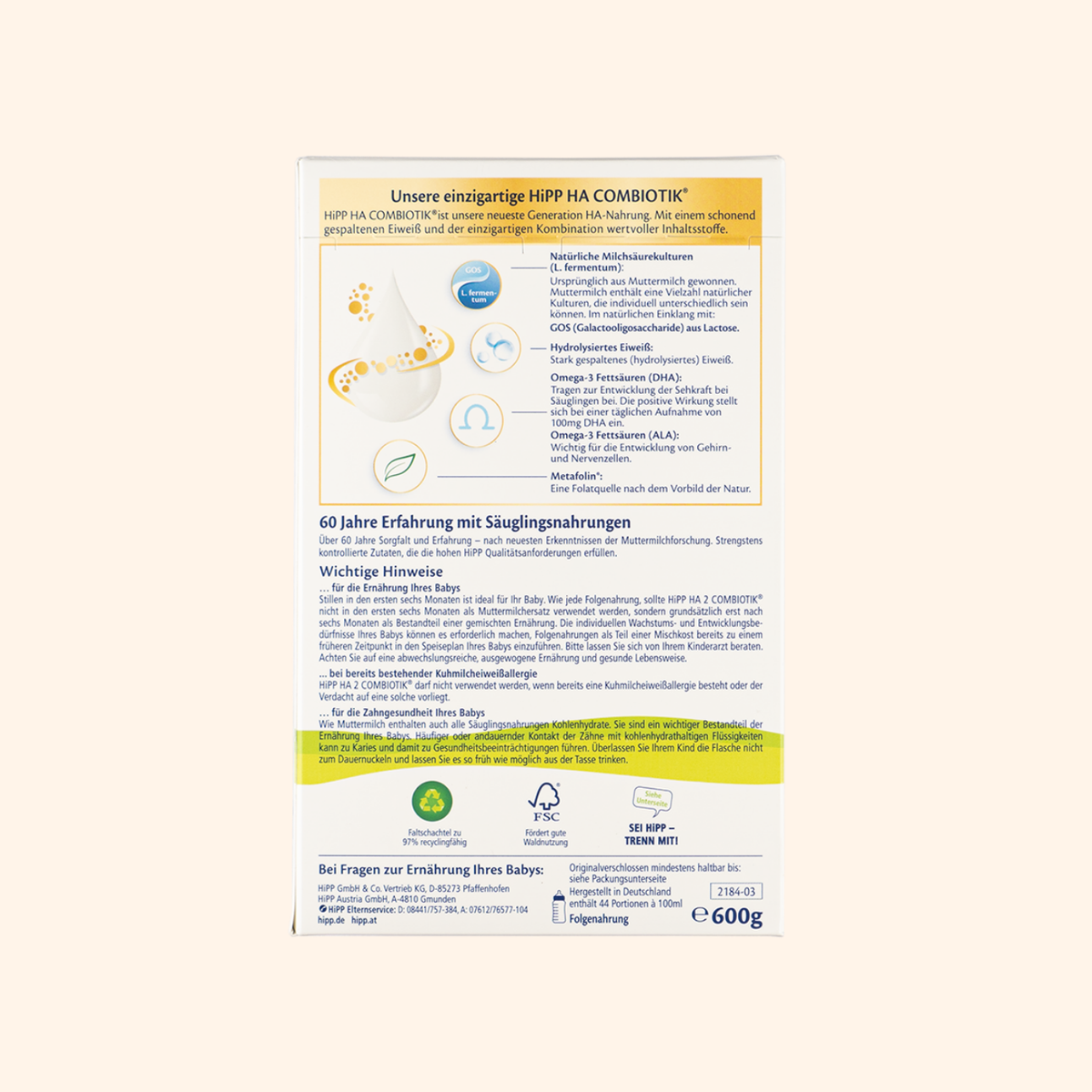 HiPP Hypoallergenic Formula Stage 2 German (600g)