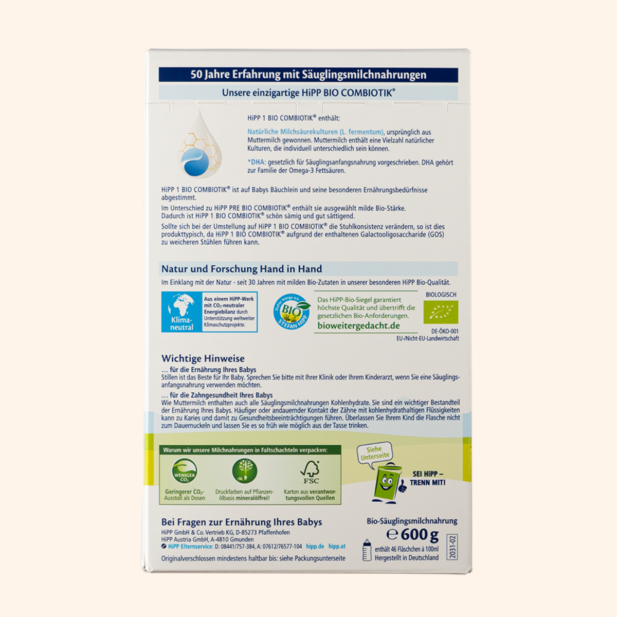 HiPP German Stage 1 Infant Formula Bio Combiotik (600g)